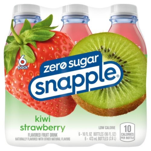 Snapple Zero Sugar Kiwi Strawberry Flavored Fruit Drink, 16 fl oz, 6 count