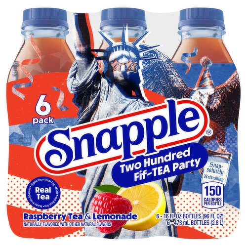 Snapple Two Hundred Fif-Tea Party Raspberry Tea & Lemonade, 16 fl oz, 6 count