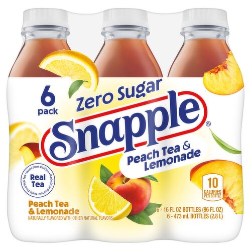 Snapple Zero Sugar Peach Tea & Lemonade, 16 fl oz, 6 count