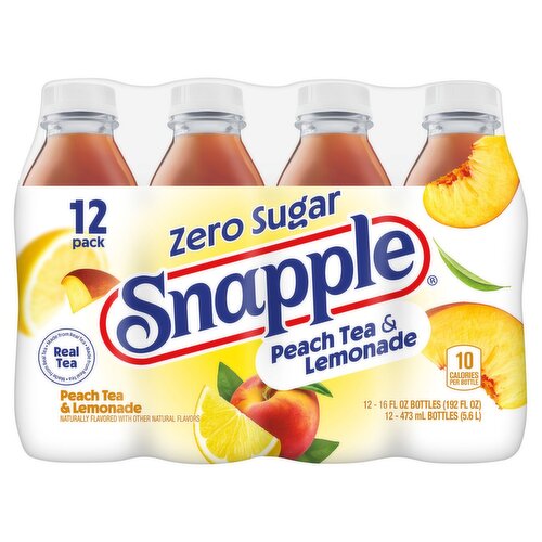 Snapple Zero Sugar Peach Tea & Lemonade, 16 fl oz, 12 count