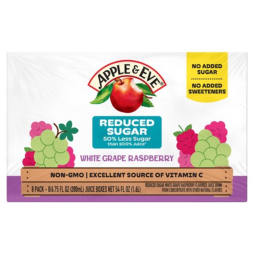 Apple & Eve Reduced Sugar White Grape Raspberry Juice, 6.75 fl oz, 8 count