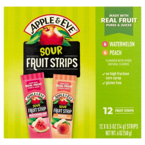 Apple & Eve Sour Watermelon & Peach Fruit Strips, 0.5 oz, 12 count