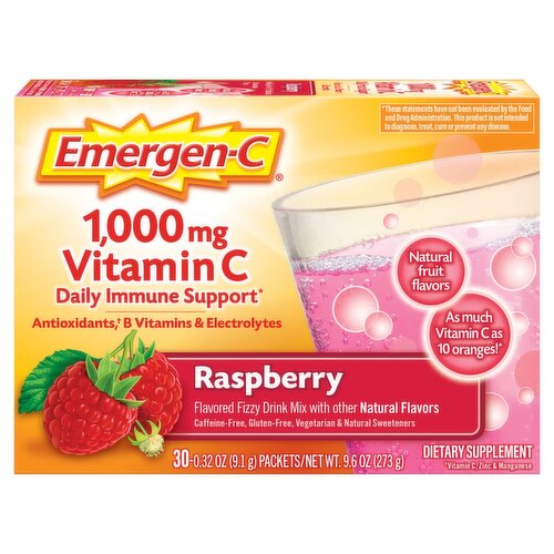 Emergen-C Vitamin C Raspberry Flavored Fizzy Drink Mix Dietary Suppleme, 1,000 mg, 0.32 oz, 30 count