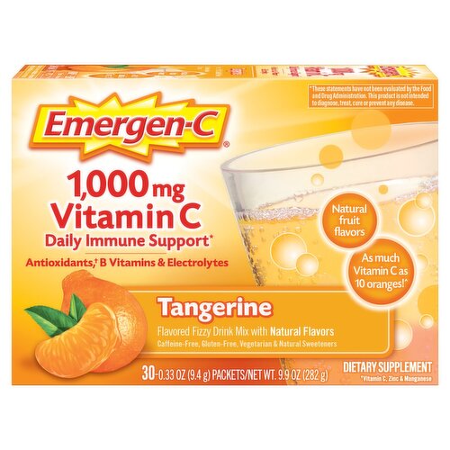 Emergen-C Tangerine Flavored Fizzy Drink Mix Dietary Supplement, 1,000 mg, 0.33 oz, 30 count