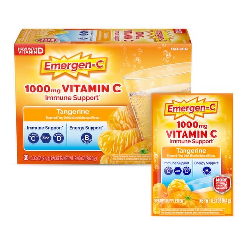 Emergen-C Tangerine Flavored Fizzy Drink Mix Dietary Supplement, 1,000 mg, 0.33 oz, 30 count