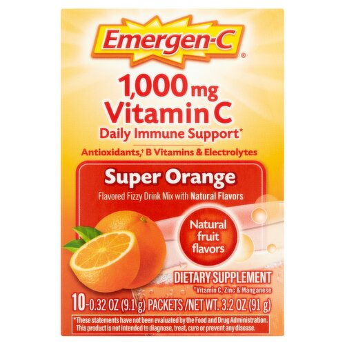 Emergen-C Vitamin C Super Orange Flavored Fizzy Drink Mix, 1,000 mg, 0.32 oz, 10 count