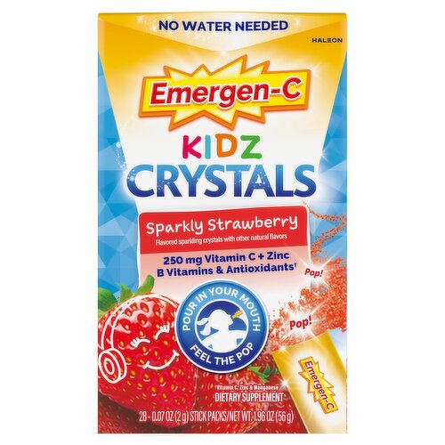Emergen-C Kidz Crystals Sparkly Strawberry Dietary Supplement, 0.07 oz, 28 count