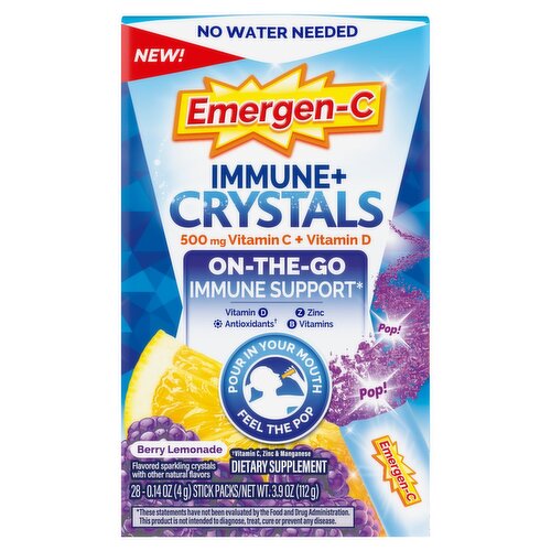 Emergen-C Immune+ Crystals Berry Lemonade Dietary Supplement, 0.14 oz, 28 count