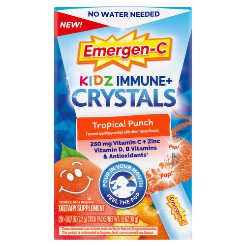 Emergen-C Kidz Immune+ Crystals Tropical Punch Dietary Supplement, 0.07 oz, 28 count