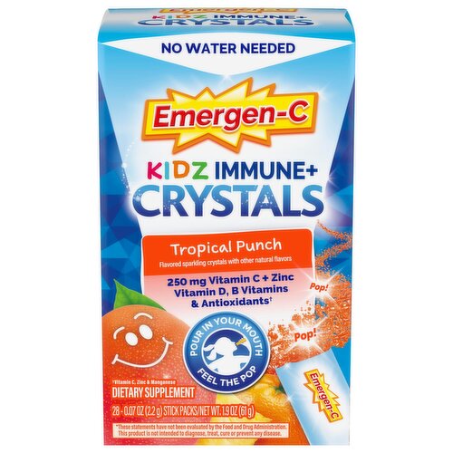 Emergen-C Kidz Immune+ Crystals Tropical Punch Dietary Supplement, 0.07 oz, 28 count