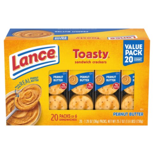 Lance Toasty Peanut Butter Sandwich Crackers Value Pack, 1.29 oz, 20 count