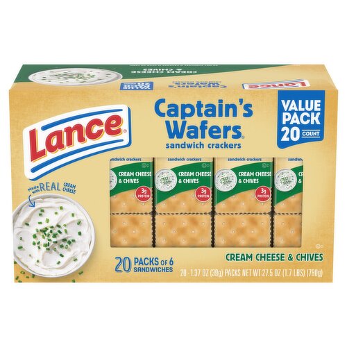 Lance Captain's Wafers Cream Cheese & Chives Sandwich Crackers Value Pack, 1.37 oz, 20 count