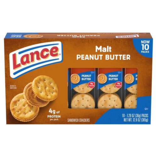 Lance Peanut Butter Malt Sandwich Crackers, 10 count, 1.29 oz