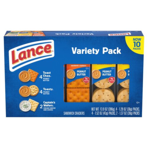 Lance Sandwich Crackers Variety Pack, 10 count, 13.9 oz