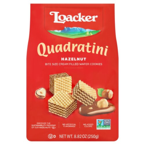 Loacker Quadratini Hazelnut Bite Size Cream Filled Wafer Cookies, 8.82 oz