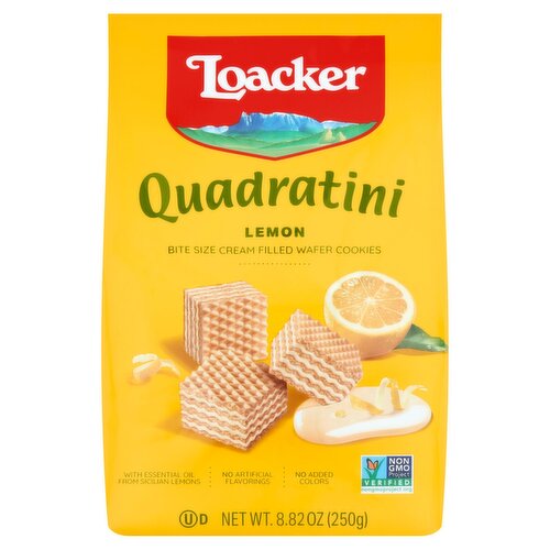 Loacker Quadratini Lemon Bite Size Cream Filled Wafer Cookies, 8.82 oz