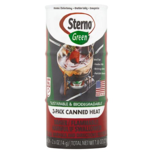 Sterno Green Sustainable & Biodegradable Canned Heat, 2.6 oz, 3 count