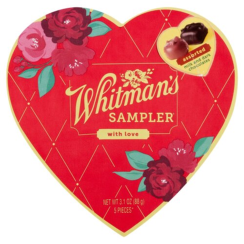 Whitman's Sampler Assorted Milk and Dark Chocolates, 5 count, 3.1 oz
