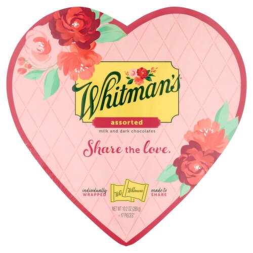 Whitman's Assorted Milk and Dark Chocolates, 17 count, 10.2 oz
