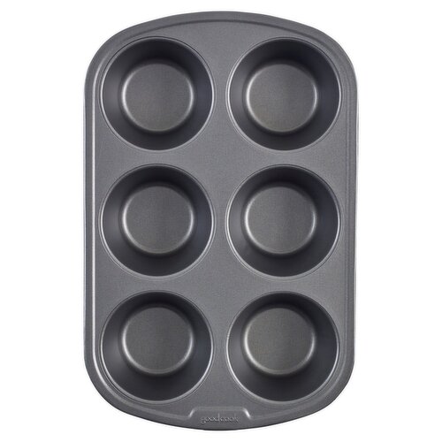 GoodCook Dishwasher Safe Nonstick Steel 6-Cup Jumbo Texas Muffin Pan, Gray