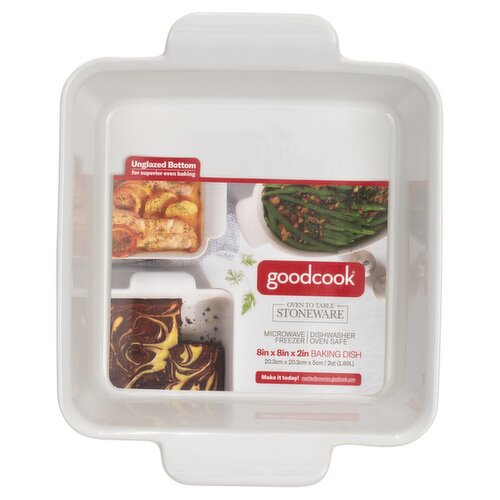 GoodCook Ceramic Stoneware 8x8 inch square cake Pan,, 2 quart white