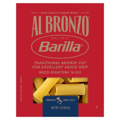 Barilla Al Bronzo Mezzi Rigatoni N.322 Enriched Macaroni Pasta, 1 lb