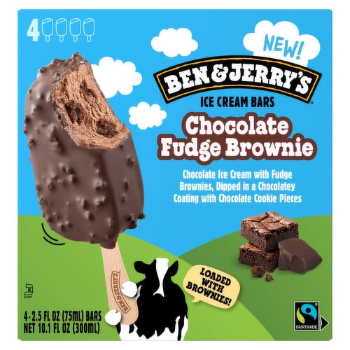 Ben & Jerry's Chocolate Fudge Brownie Ice Cream Bars, 2.5 fl oz, 4 count