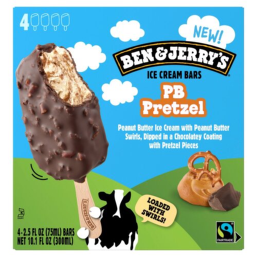 Ben & Jerry's PB Pretzel Ice Cream Bars, 2.5 fl oz, 4 count