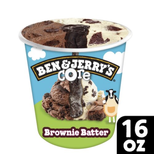 Ben & Jerry's Brownie Batter Chocolate & Vanilla Ice Cream Pint 16 Oz