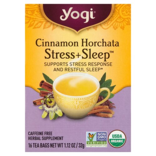 Yogi Cinnamon Horchata Stress + Sleep Herbal Supplement Tea Bags, 16 count, 1.12 oz