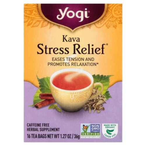 Yogi Kava Stress Relief Tea Bags Herbal Supplement, 16 count, 1.27 oz