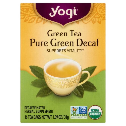 Yogi Pure Green Tea Decaf Herbal Supplement, 16 count, 1.09 oz