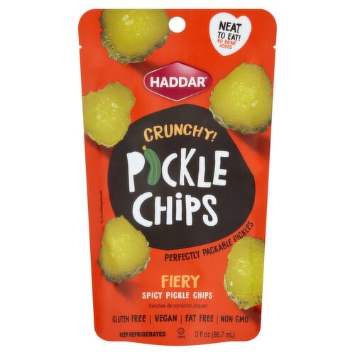 Haddar Crunchy! Fiery Spicy Pickle Chips, 3 fl oz