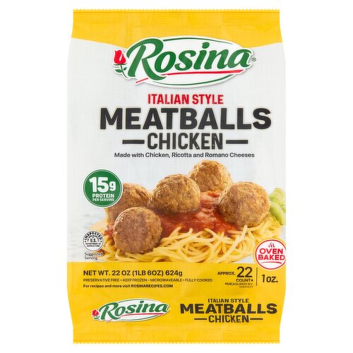 Rosina Italian Style Chicken Meatballs, 1 oz, 22 count