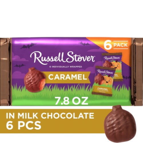 RUSSELL STOVER Halloween Milk Chocolate Caramel Candy Bar Pumpkin 6 Pack, 7.8 oz.

