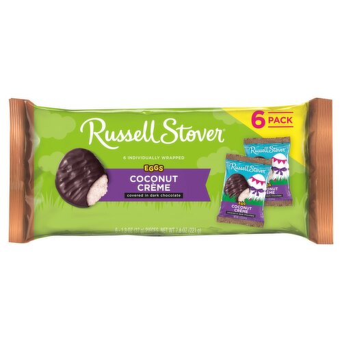 Russell Stover Coconut Crème Eggs Covered in Dark Chocolate, 1.3 oz, 6 count