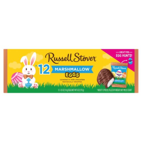 Russell Stover Marshmallow Eggs Covered in Milk Chocolate, 0.5 oz, 12 count