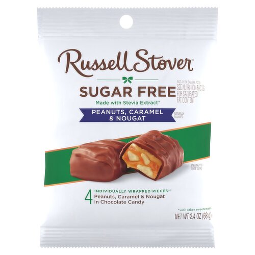 Russell Stover Sugar Free Peanuts, Caramel & Nougat in Chocolate Candy, 4 count, 2.4 oz