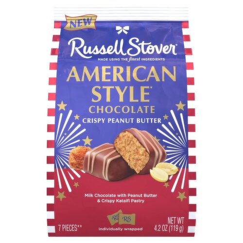 RUSSELL STOVER American Style Milk Chocolate Candy Bar with Peanut Butter & Kataifi Gift Bag, 4.2 oz