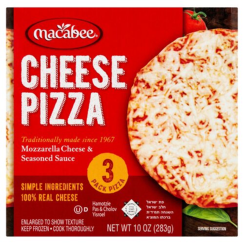 Macabee Mozzarella Cheese & Seasoned Sauce Pizza, 3 count, 10 oz