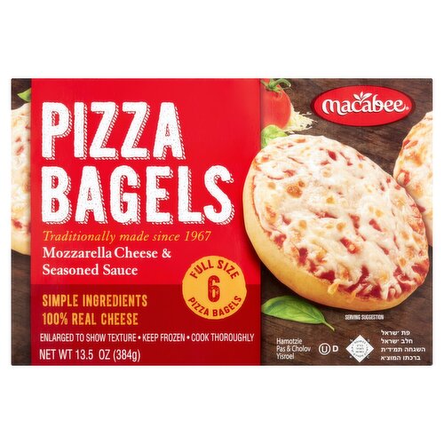 Macabee Mozzarella Cheese & Seasoned Sauce Pizza Bagels, 6 count, 13.5 oz