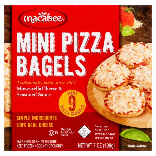 Macabee Mozzarella Cheese & Seasoned Sauce Mini Pizza Bagels, 9 count, 7 oz