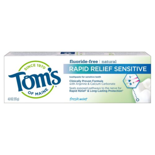 Tom's of Maine Fluoride-Free Rapid Relief Sensitive Toothpaste, Fresh Mint, 4 oz.