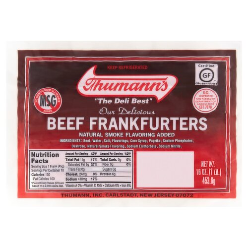 Thumann's Beef Frankfurters, 10 count, 16 oz, 