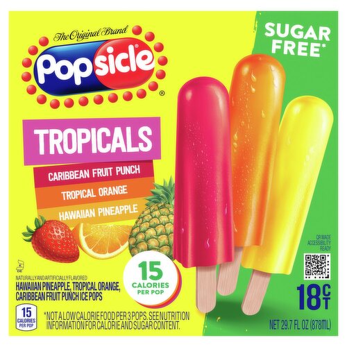 Popsicle Tropicals Ice Pops, 18 count, 29.7 fl oz