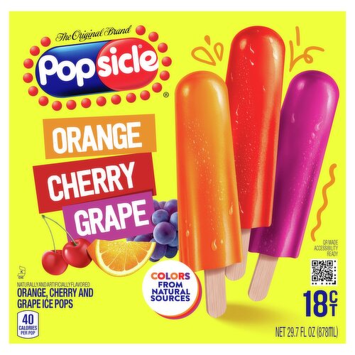 Popsicle Orange, Cherry and Grape Ice Pops, 18 count, 29.7 fl oz