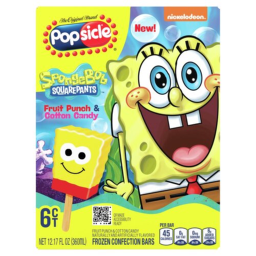 Nickelodeon Popsicle SpongeBob Squarepants Frozen Confection Bars, 6