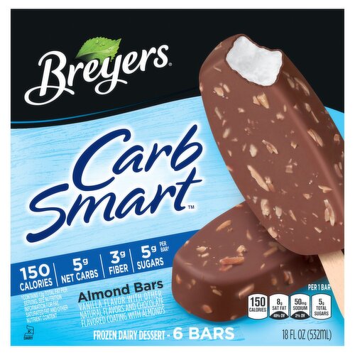 Breyers CarbSmart Almond Frozen Dairy Dessert Bars, 6 count, 18 fl oz