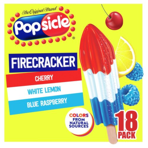 Popsicle Firecracker Cherry White Lemon Blue Raspberry Frozen Confections, 18 count, 28.7 fl oz