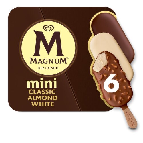 Magnum Mini Classic Almond White Variety Vanilla Ice Cream Bars, 6 count, 11.1 fl oz